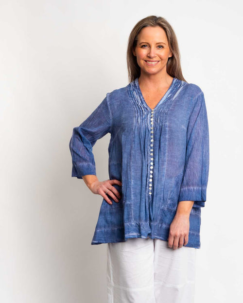 Pleated Summer Top in Blue Wash