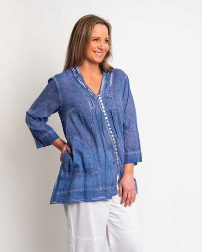 Pleated Summer Top in Blue Wash
