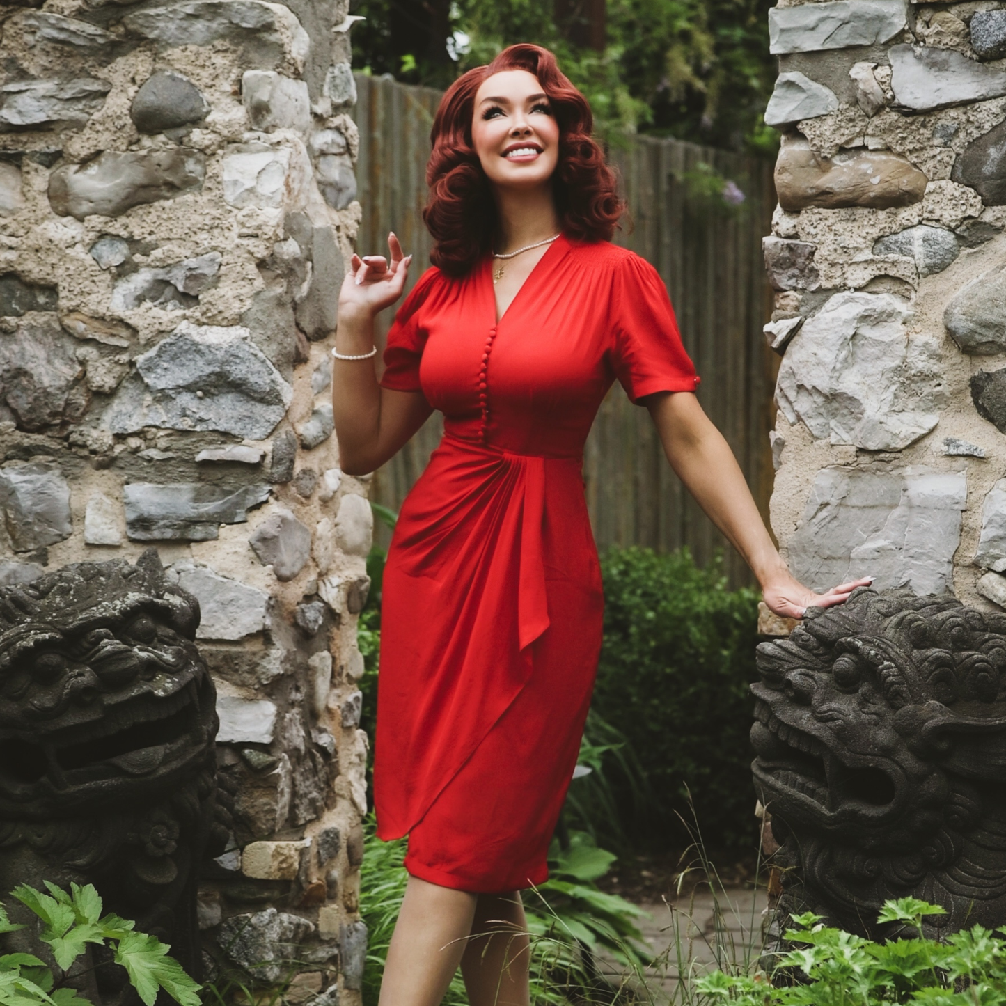 Mabel Waterfall Dress in Lipstick Red