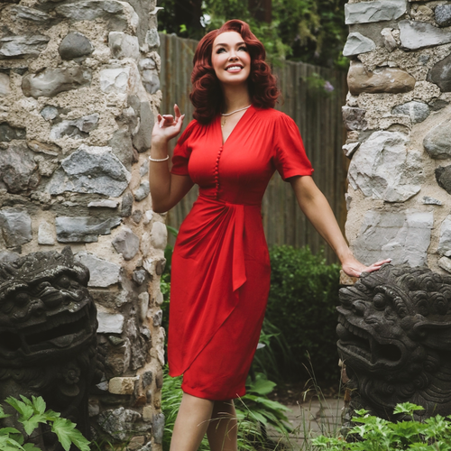 Mabel Waterfall Dress in Lipstick Red