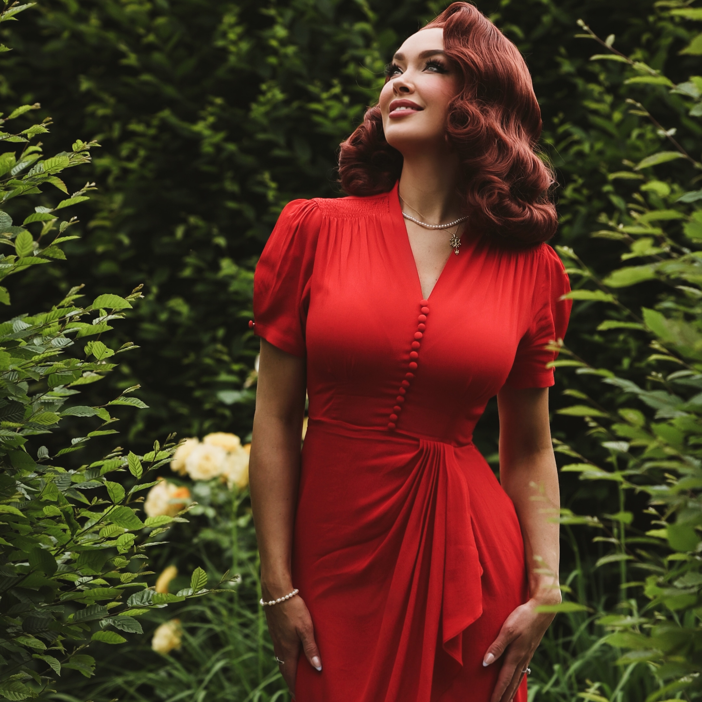 Mabel Waterfall Dress in Lipstick Red