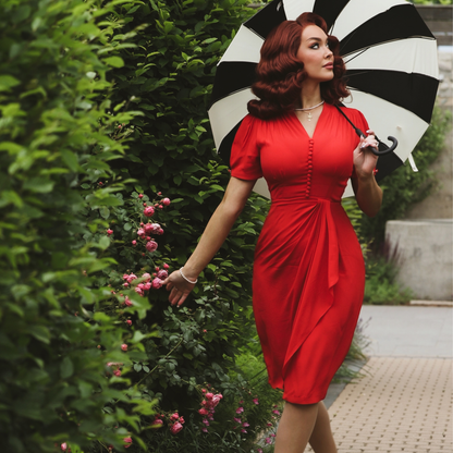 Mabel Waterfall Dress in Lipstick Red