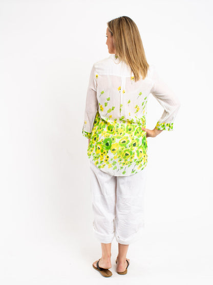 Pleated Top in Lime Yellow Poppies