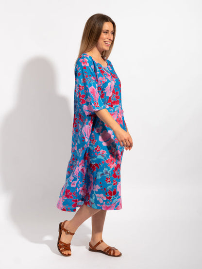 Maleny Dress in Blue Red Floral
