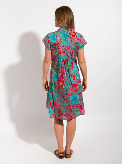 Cabarita Dress in Grey Red Floral