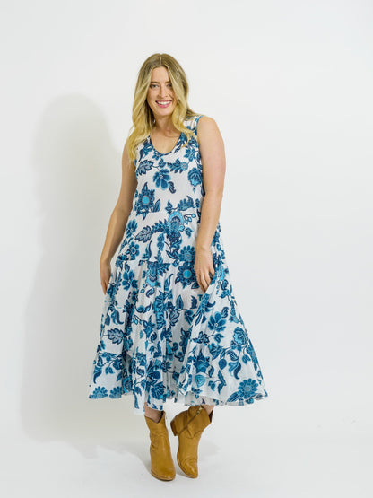 Daydream Dress in Blue on White Floral