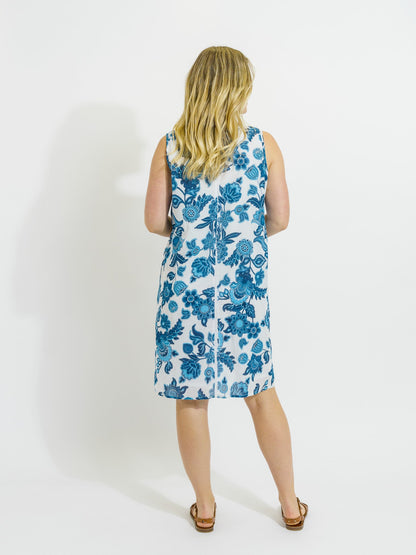 Coolum Dress in Blue on White Floral