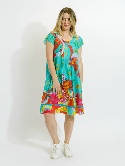 Marcoola dress in Teal Fish