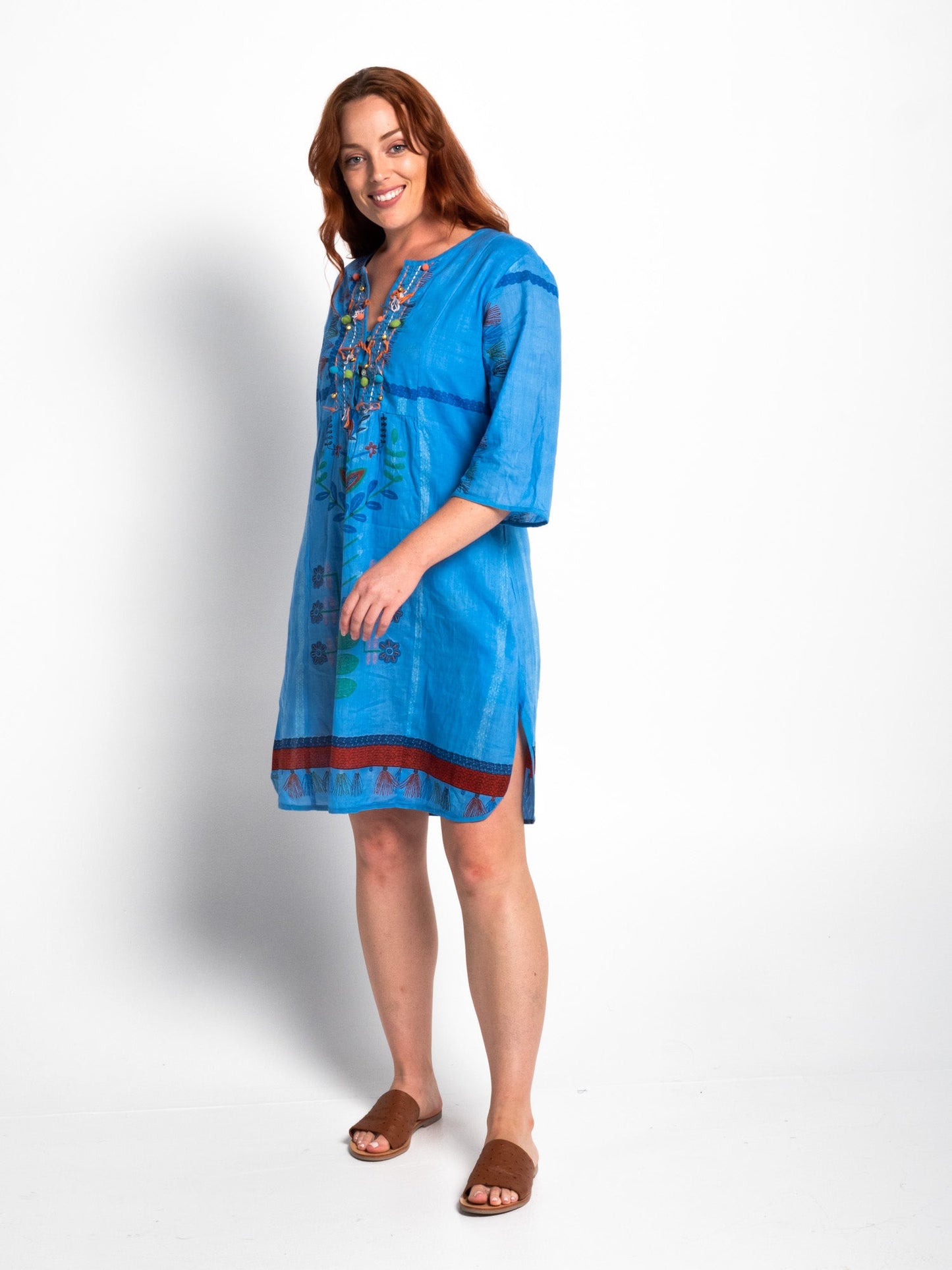 Bangalow Boho Dress in Blue Aztec