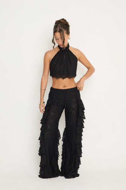 Sydney Lace Ruffle Trousers | Black