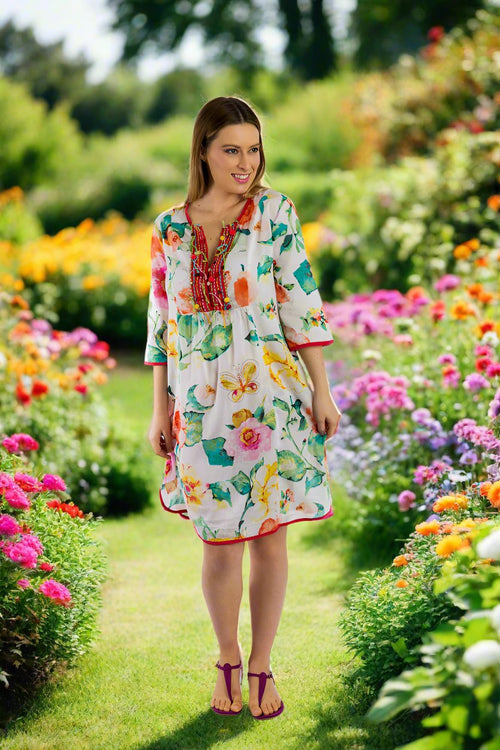 Bangalow Boho Dress in White Floral