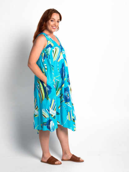 Coolum Dress in Aqua Poppies