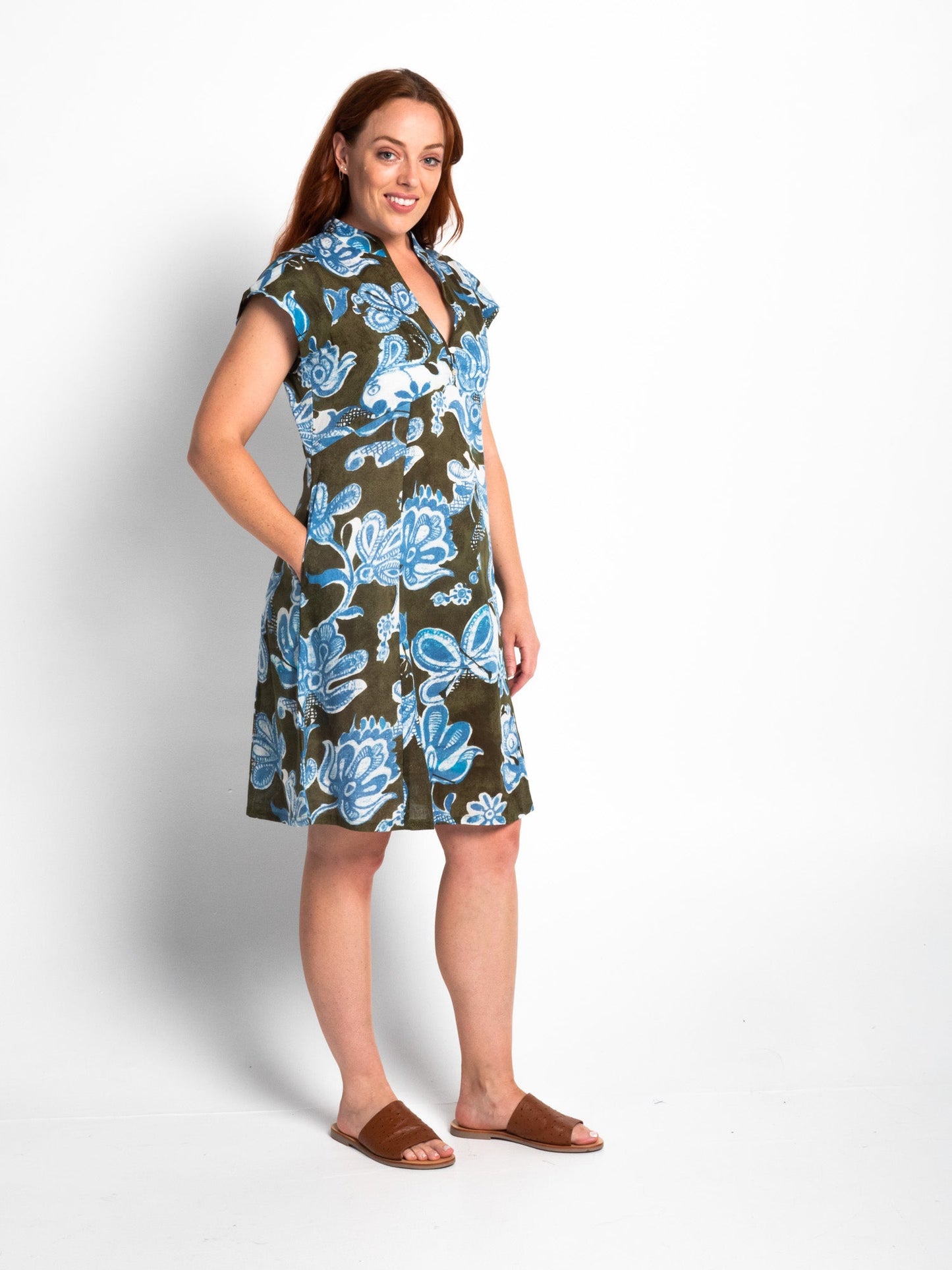 Mareeba Dress Cap Sleeve in Kale Floral