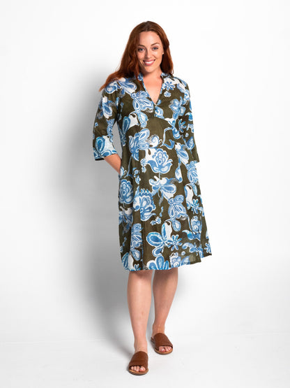 Mareeba Dress 3/4 Sleeve in Kale Floral