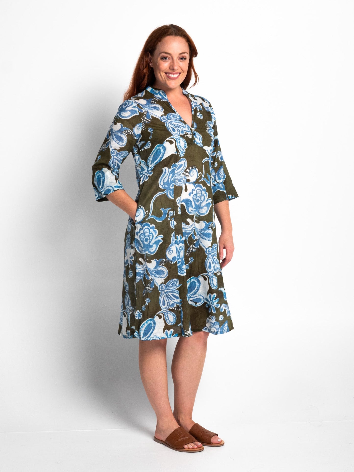 Mareeba Dress 3/4 Sleeve in Kale Floral