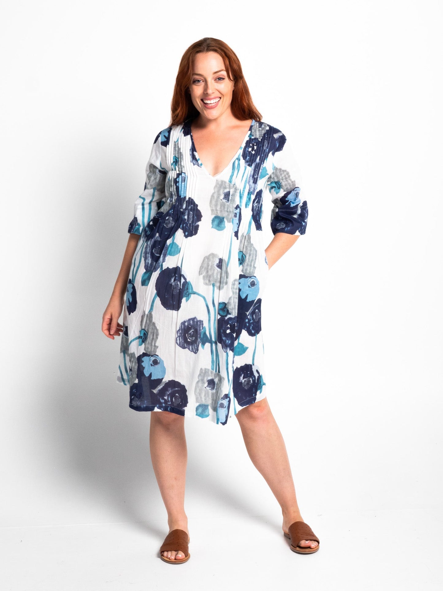 Heron Dress in Blue Poppies