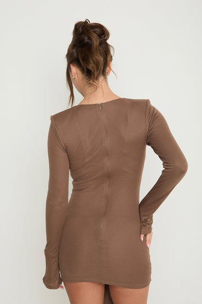 Naomi Ruched Drape Dress | Brown