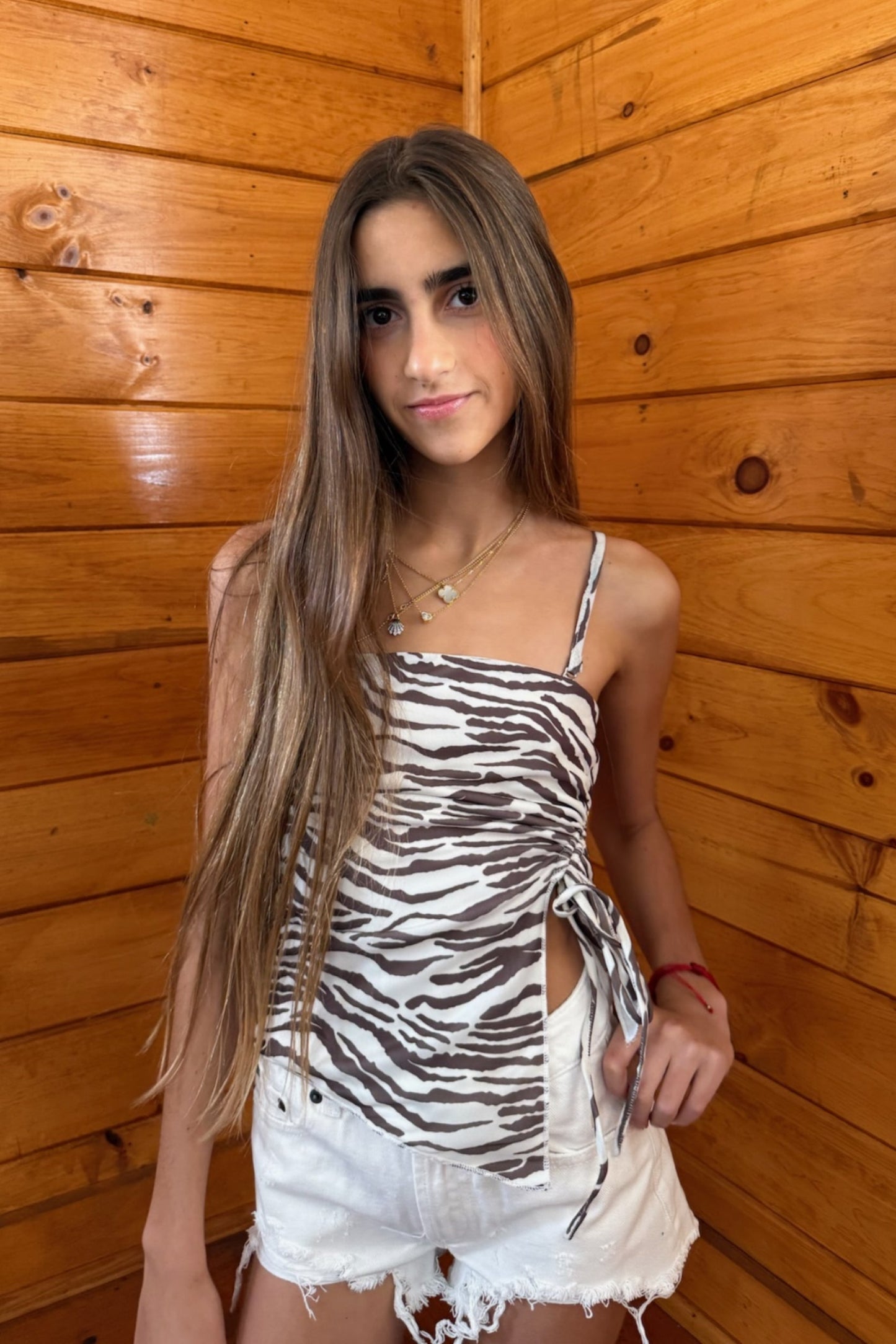 TWEEN DARIAN PRINTED WRAP LOOK TUBE TOP - FINAL SALE