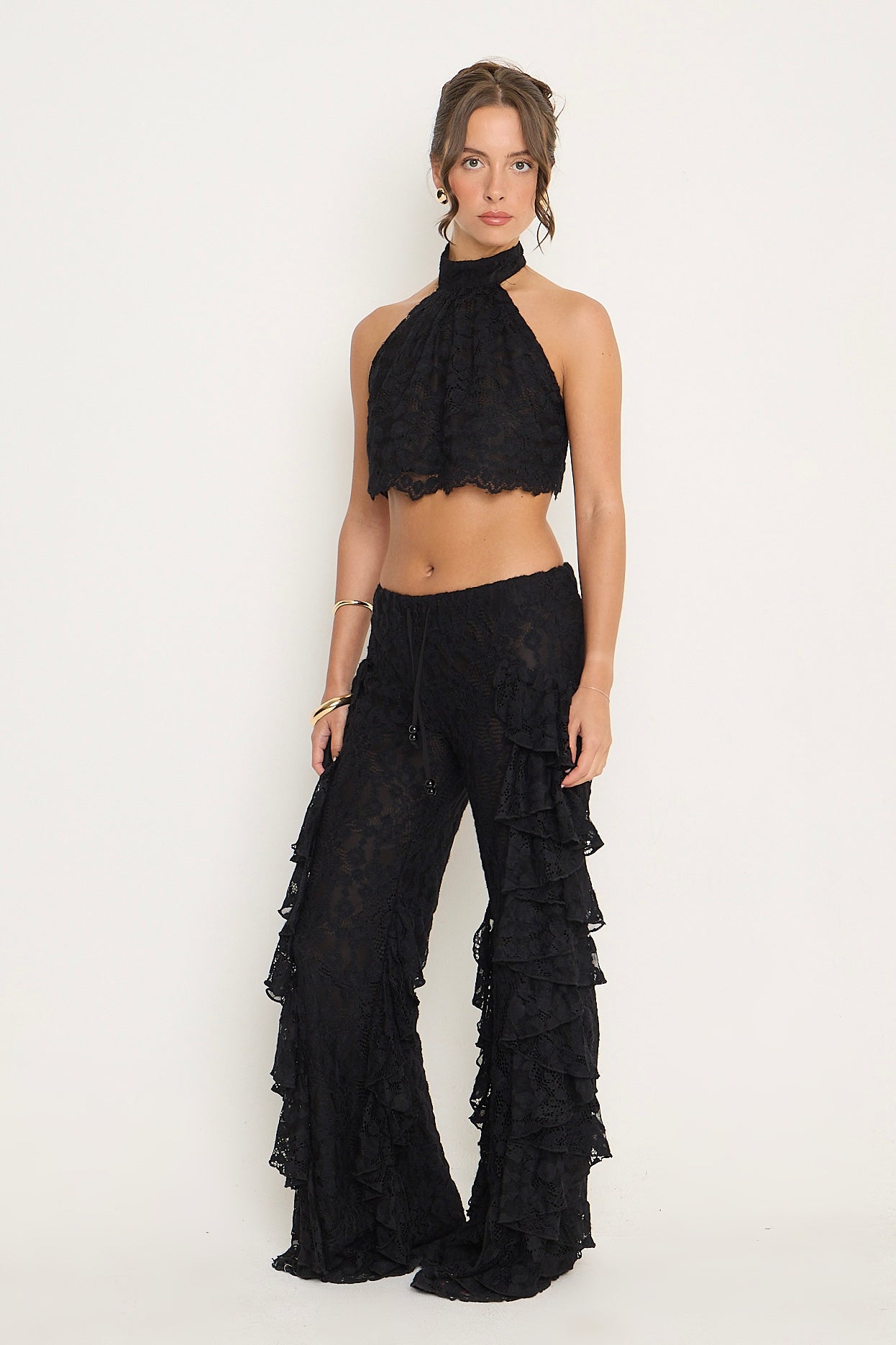 Sydney Lace Ruffle Trousers | Black