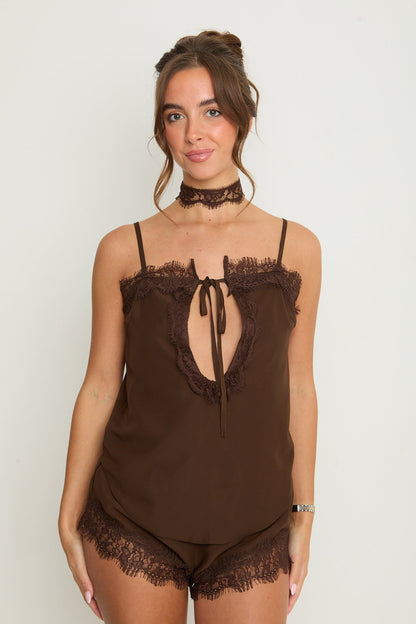 Gigi Lace Top & Choker | Brown