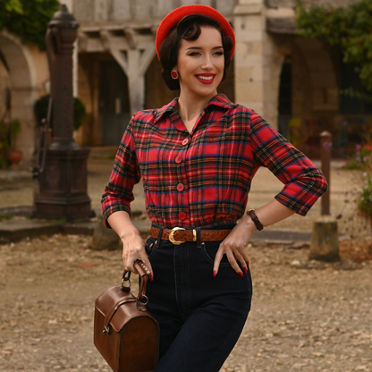 Marion Blouse in Red Plaid Tartan