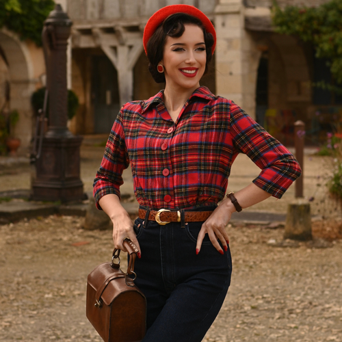 Marion Blouse in Red Plaid Tartan