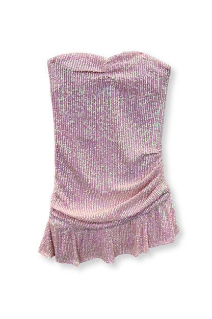 TWEEN ESTELLE ASYMMETRICAL STRAPLESS SEQUIN DRESS