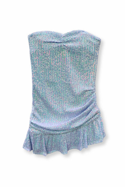 TWEEN ESTELLE ASYMMETRICAL STRAPLESS SEQUIN DRESS