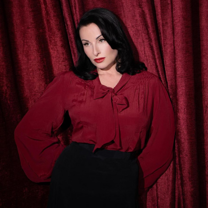 Eva Pussy Bow Blouse in Windsor Wine