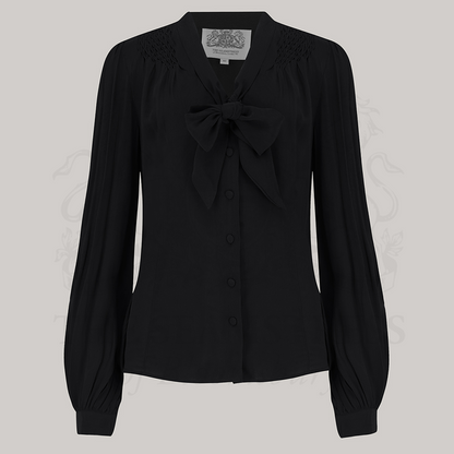 Eva Pussy Bow Blouse in Liquorice Black