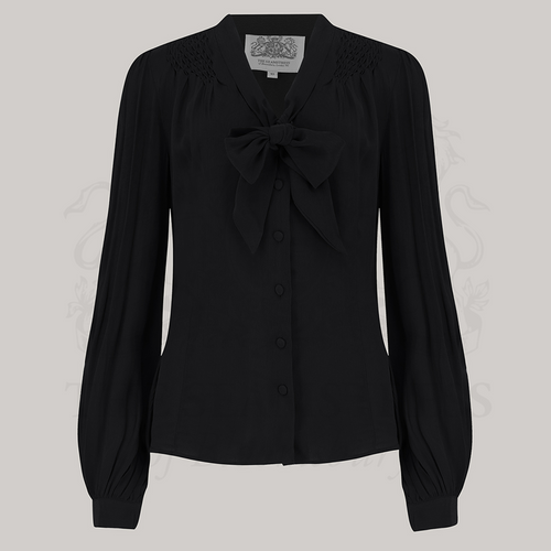 Eva Pussy Bow Blouse in Liquorice Black