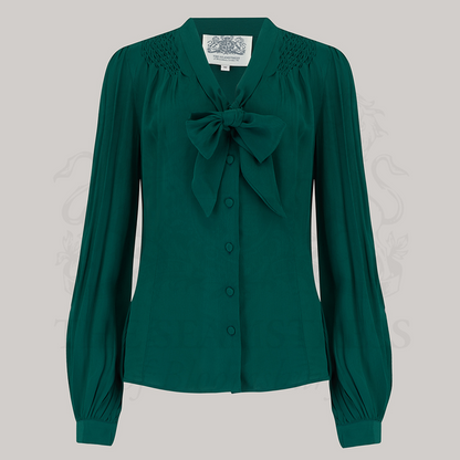Eva Pussy Bow Blouse in Hampton Green