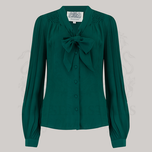 Eva Pussy Bow Blouse in Hampton Green