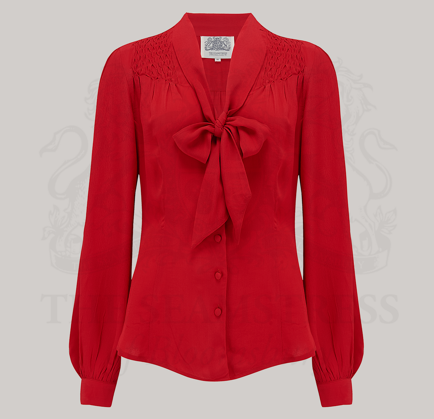 Eva Pussy Bow Blouse in Lipstick Red