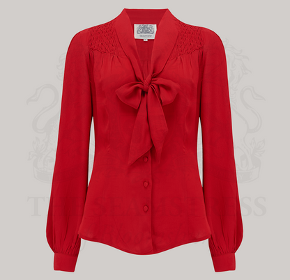 Eva Pussy Bow Blouse in Lipstick Red