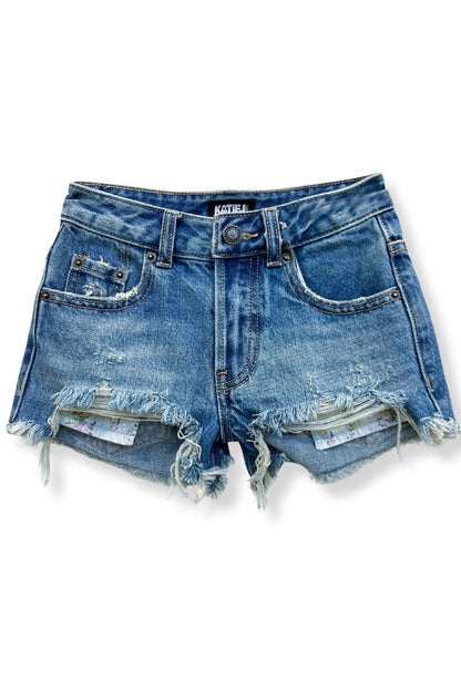JUNIOR MALIBU DENIM SHORTS PRINTED POCKET