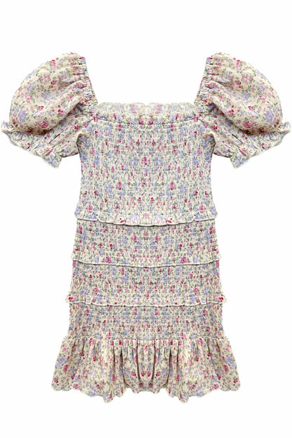 TWEEN LAILA PRINTED SMOCKED PUFF SLEEVE DRESS