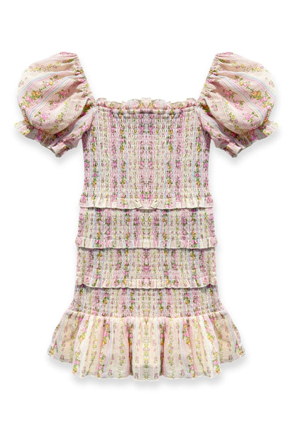 TWEEN LAILA PRINTED SMOCKED PUFF SLEEVE DRESS