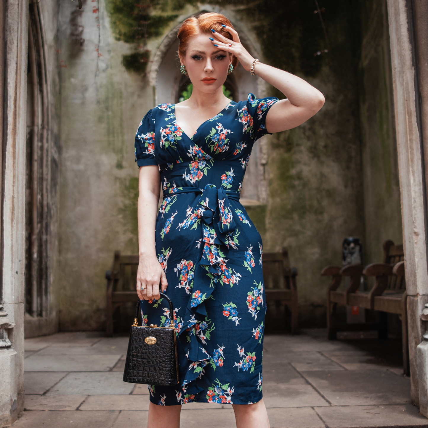 Lilian Dress in Navy Floral Dancer