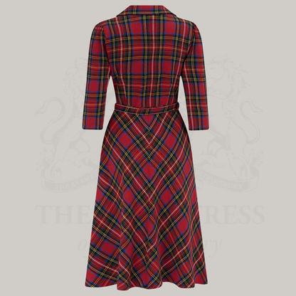 Lisa 3/4 Length Sleeve Dress in Red Plaid Tartan