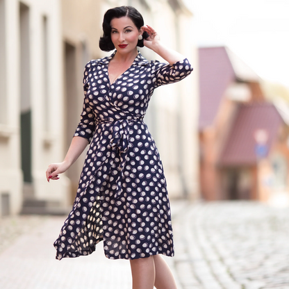 Loretta Wrap Dress in Navy Mayflower