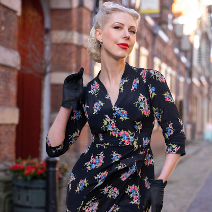 Mabel 3/4 Waterfall Dress in Navy Floral Dancer