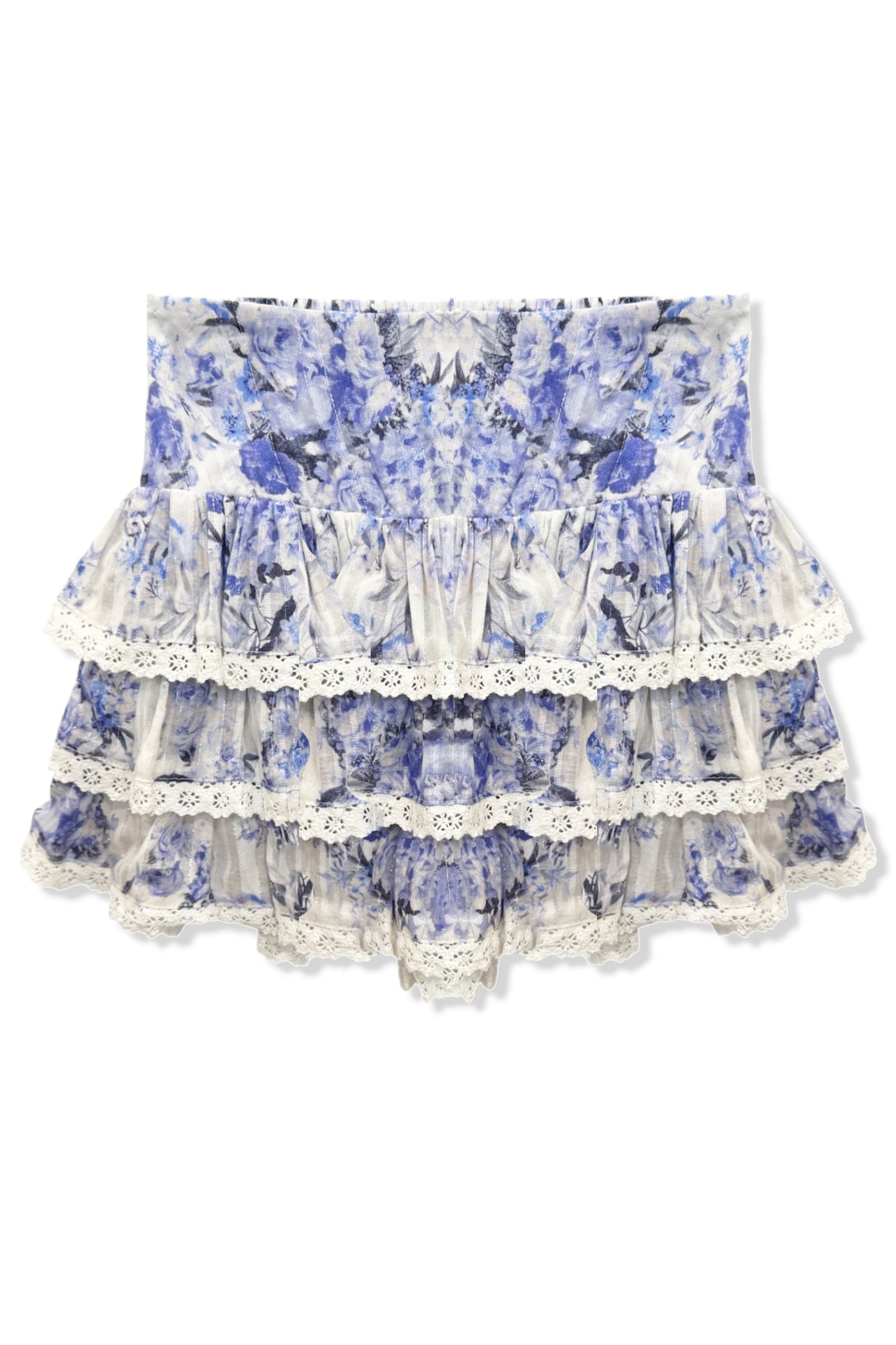 JUNIOR MELODY PRINTED DROP WAIST LACE TRIM SKIRT