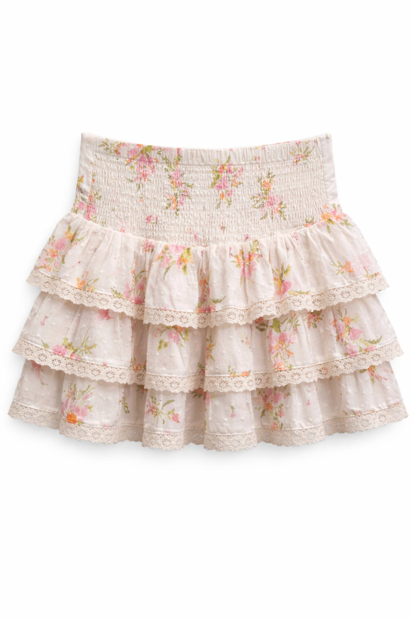 JUNIOR MELODY PRINTED DROP WAIST LACE TRIM SKIRT
