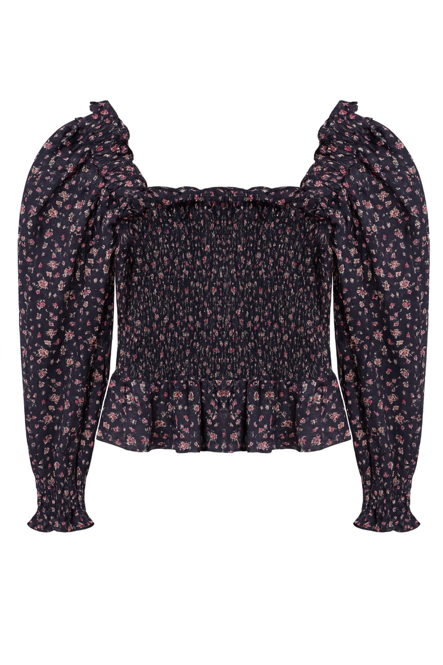JUNIOR MIKAELA PRINTED LONG SLEEVE PEPLUM TOP - FINAL SALE
