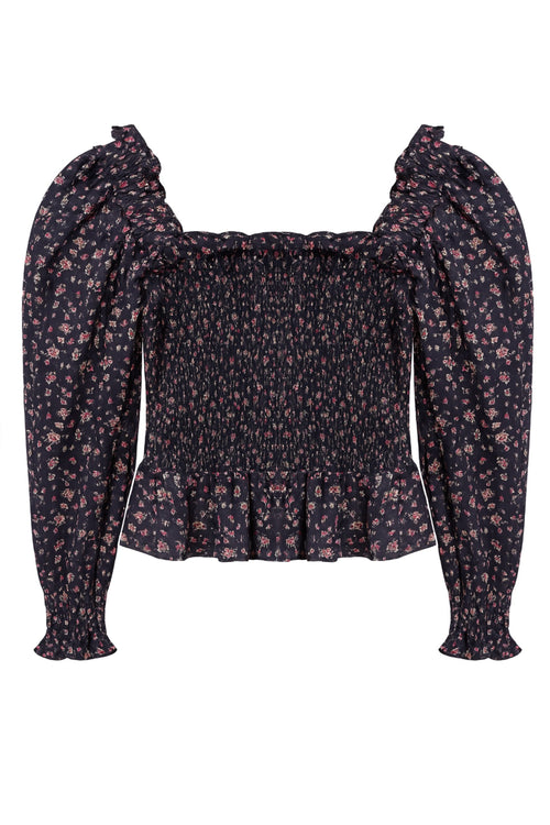 JUNIOR MIKAELA PRINTED LONG SLEEVE PEPLUM TOP - FINAL SALE