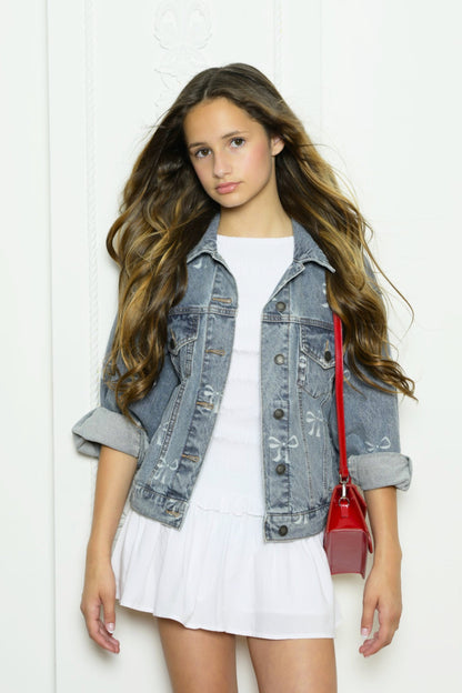TWEEN MONTAUK BOW PRINT DENIM JACKET