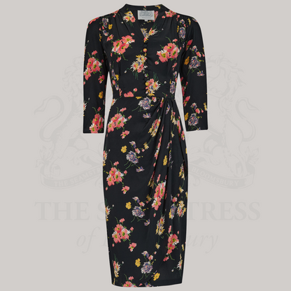 Mabel 3/4 Waterfall Dress in Black Mayflower