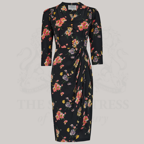Mabel 3/4 Waterfall Dress in Black Mayflower