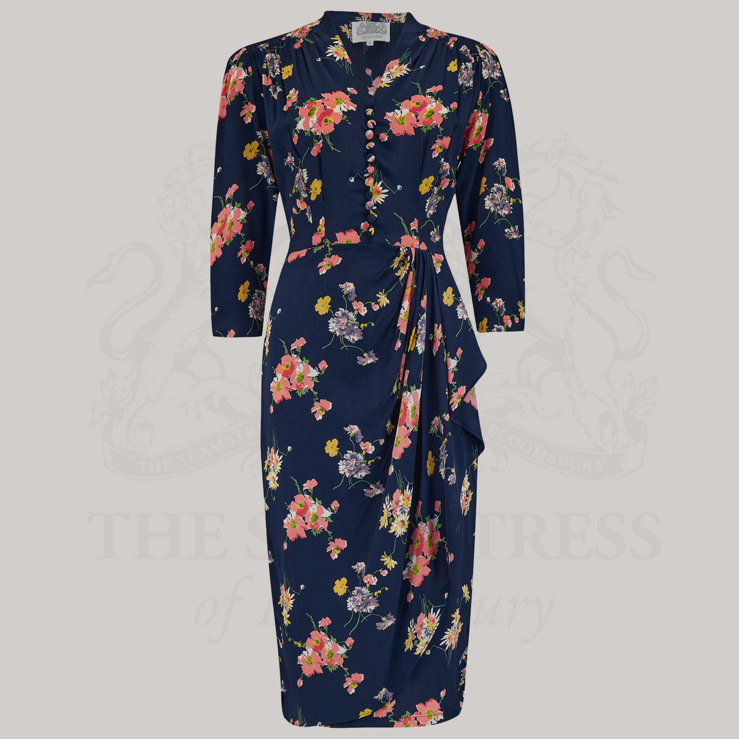 Mabel 3/4 Waterfall Dress in Navy Mayflower